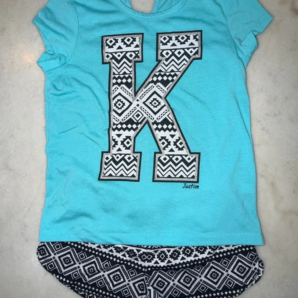 Justice Girls Aqua Blue and Black Aztec Pajama Set